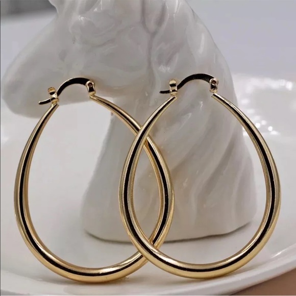 New Oval 14K Gold Plated Hoop Earrings 40mm for Women - Picture 2 of 4